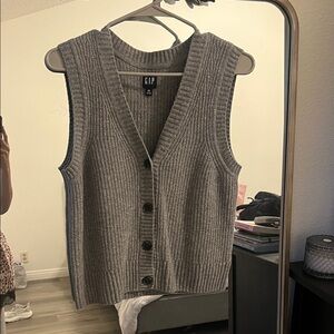 GAP Charcoal Knit Button-Up Vest